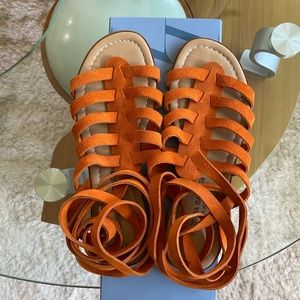 Barbara Barbieri Orange Suede Lace Up Sandals 7.5